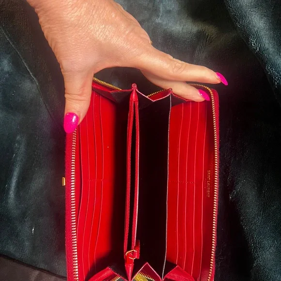 Saint Laurent red long wallet  Black Dust Bag and Box. **AUTHENTIC** - Picture 9 of 14